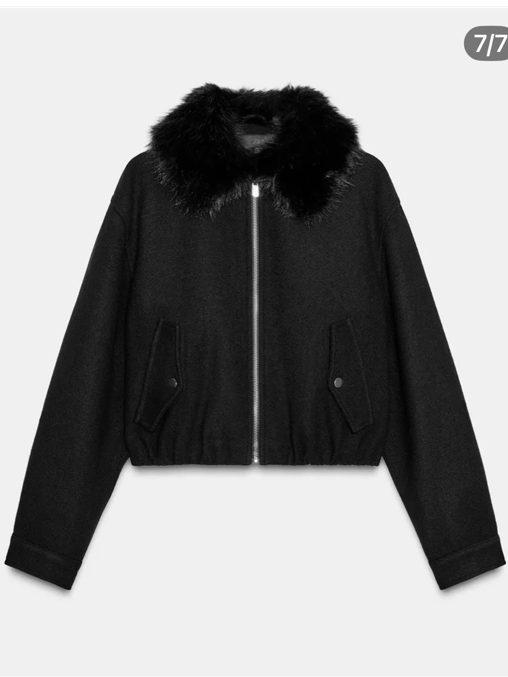 Black Faux Fur Collar Bomber Jacket